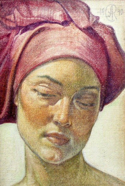 Woman With Red Head Scarf